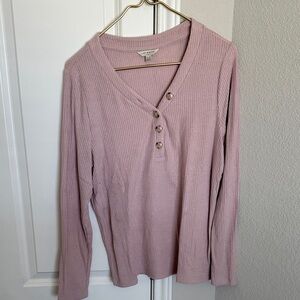 Lucky Brand Mauve Ribbed Long Sleeve Tee